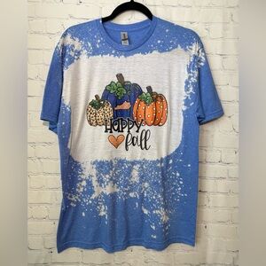Gildan Softstyle size XL blue bleached “Happy fall” transfer short sleeve tee
